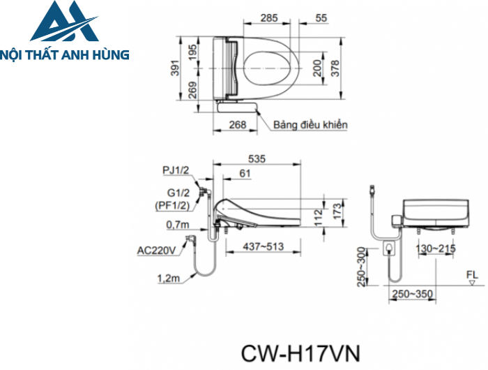 Nắp Bồn Cầu Điện Tử INAX CW-H17VN