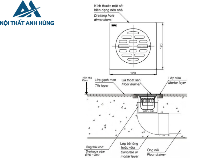 Phễu Thoát Sàn Inax FDV-12 Vuông 120x120 mm