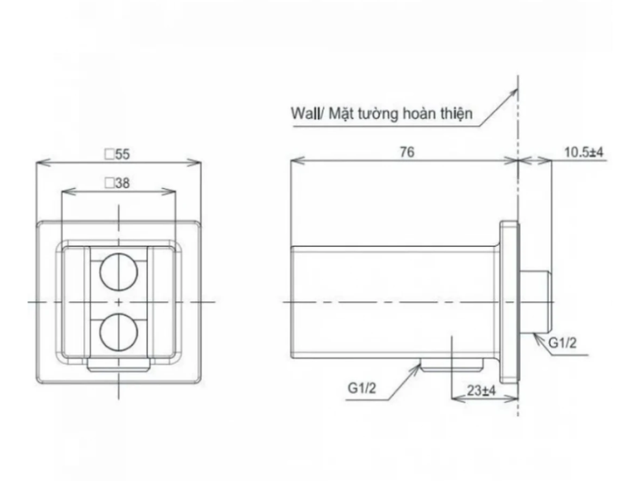 Cút Nối Tường TOTO TBW08010B#BGP Kèm Gác Sen Màu Xám Than Chì Mờ