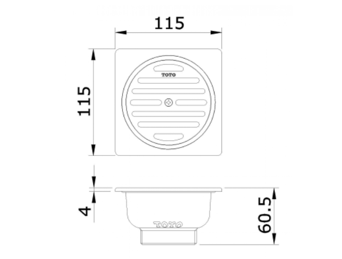 Phểu Thoát Sàn TOTO TX1DB#BGP Màu Xám Than Chì Mờ 115x115mm Ø60