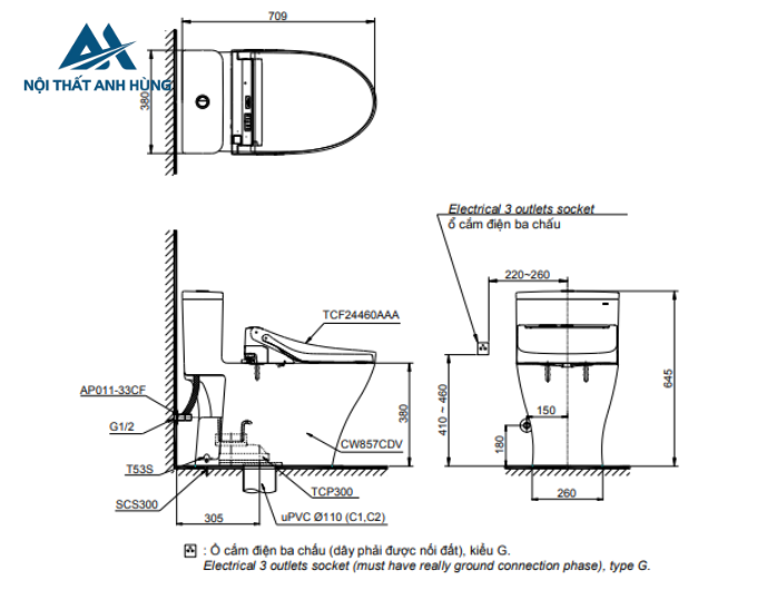 Bồn cầu 1 khối TOTO MS857CDW15 nắp điện tử Washlet