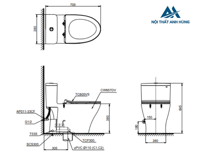 Bồn cầu 1 khối TOTO MS857DT8 nắp đóng êm TC600VS