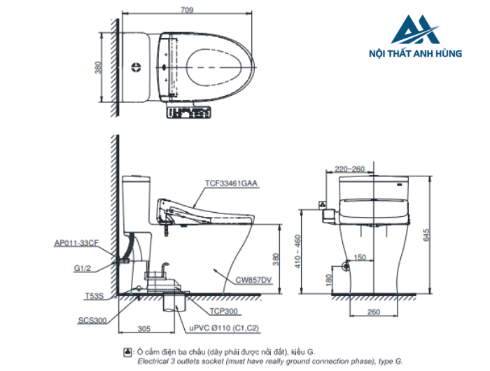 Bồn cầu 1 khối TOTO MS857DW16 nắp điện tử Washlet