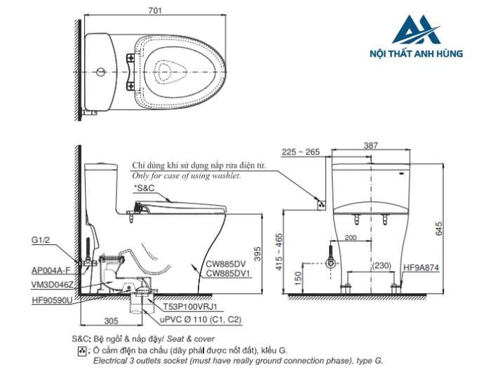 Bồn cầu 1 khối TOTO MS885DT2 nắp đóng êm TC393VS