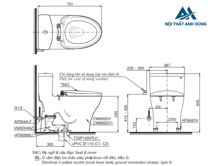 Bồn cầu 1 khối TOTO MS885DT8 nắp đóng êm TC600VS