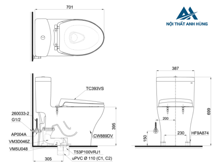 Bồn cầu 1 khối TOTO MS889DRT2 nắp đóng êm