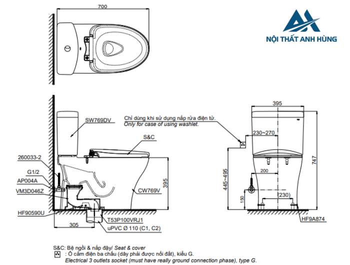 Bồn cầu 2 khối TOTO CS986GT2 nắp đóng êm TC393VS