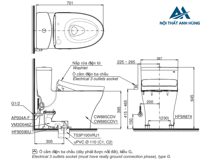 Bồn cầu TOTO MS885CDW17 1 khối nắp điện tử Washlet