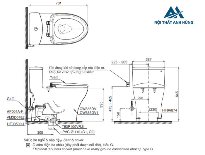 Bồn cầu TOTO MS885DE2 1 khối nắp rửa cơ TCW07S