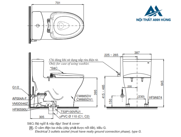 Bồn cầu TOTO MS885DE4 1 khối nắp rửa cơ TCW1211A
