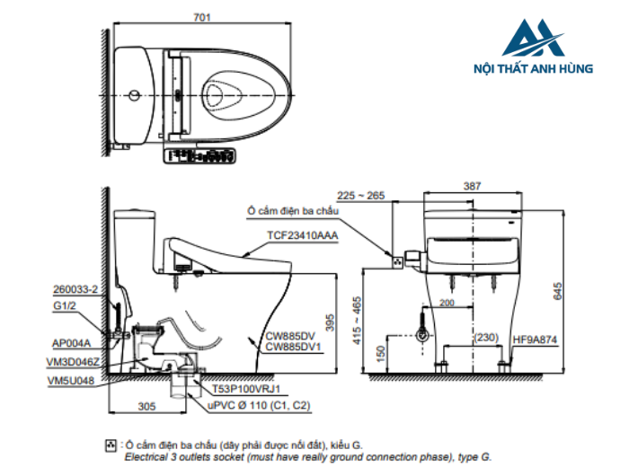 Bồn cầu TOTO MS885DW16 1 khối nắp điện tử Washlet