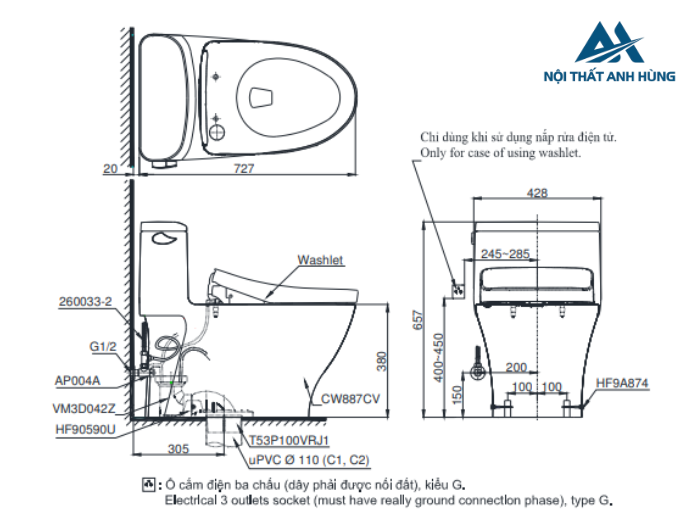 Bồn cầu TOTO MS887CRW12 1 khối nắp điện tử