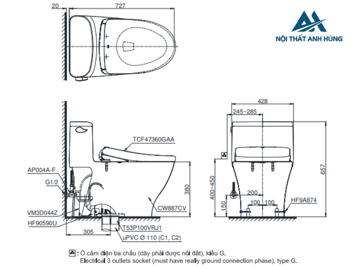 Bồn cầu TOTO MS887CRW23 1 khối nắp điện tử