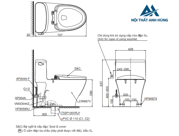 Bồn cầu TOTO MS887RE2 1 khối nắp rửa cơ TCW07S