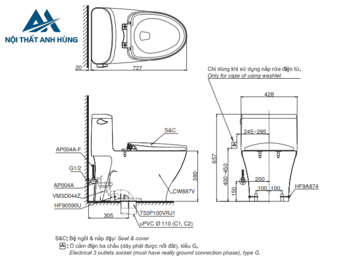 Bồn cầu TOTO MS887RE4 1 khối nắp rửa cơ TCW1211A