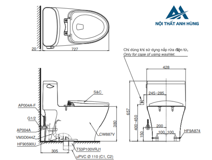 Bồn cầu TOTO MS887RW11 1 khối nắp điện tử Washlet