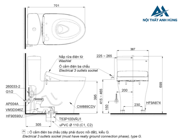 Bồn cầu TOTO MS889CDRW17 1 khối nắp điện tử Washlet