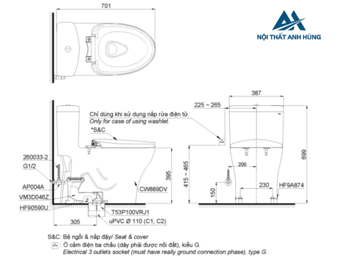 Bồn cầu TOTO MS889DRE4 1 khối nắp rửa cơ