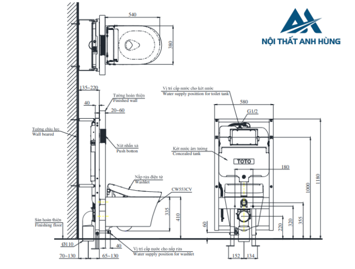 Bồn cầu treo tường TOTO CW553C TCF33370GAA WH172AT TCA465 MB170P#SS