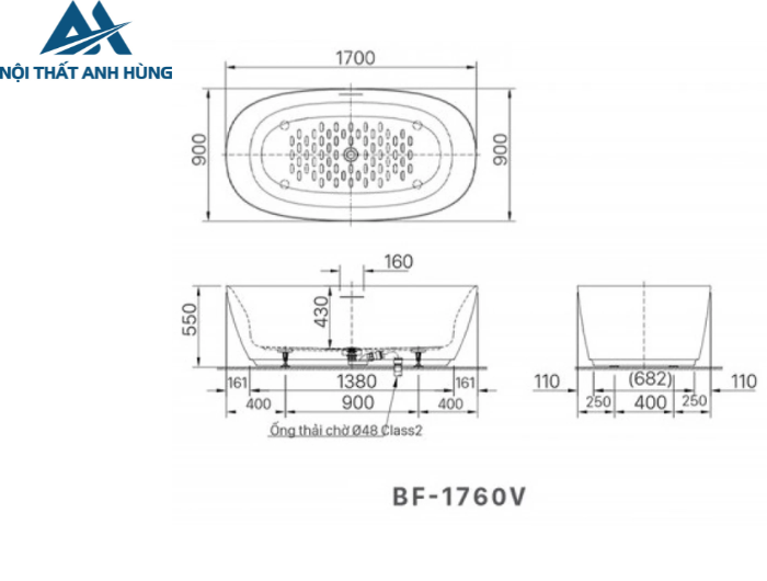 Bồn Tắm Đặt Sàn Inax BF-1760V Dài 1.7M