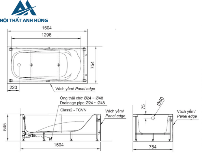 Bồn Tắm Inax FBV-1502SL Chân Yếm Trái 1.5 Mét
