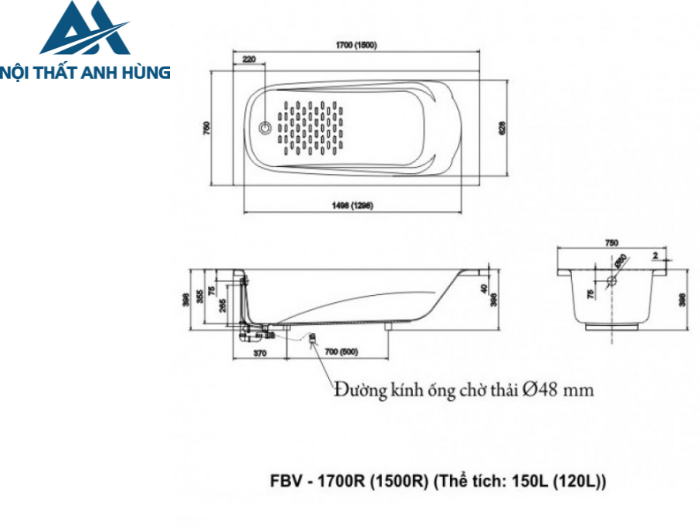 Bồn Tắm Inax FBV-1700R 1.7M Xây Ocean