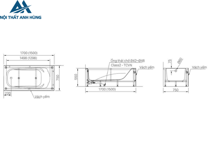 Bồn Tắm Inax FBV-1702SL Chân Yếm Trái 1.7 mét