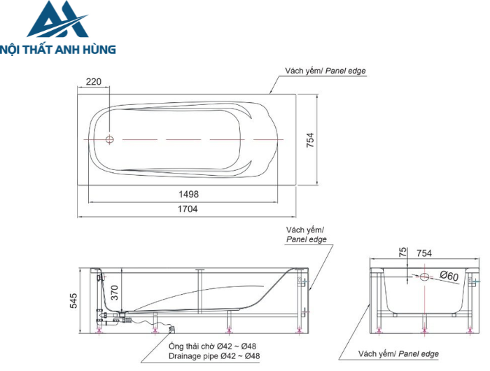 Bồn Tắm Inax FBV-1702SR  Chân Yếm Phải 1.7 Mét