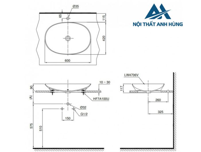 Chậu lavabo đặt bàn TOTO LT4706#MW trắng mờ