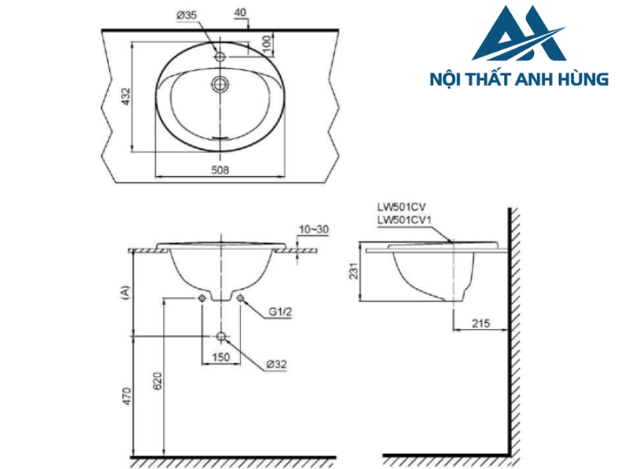 Chậu lavabo dương vành TOTO L501C
