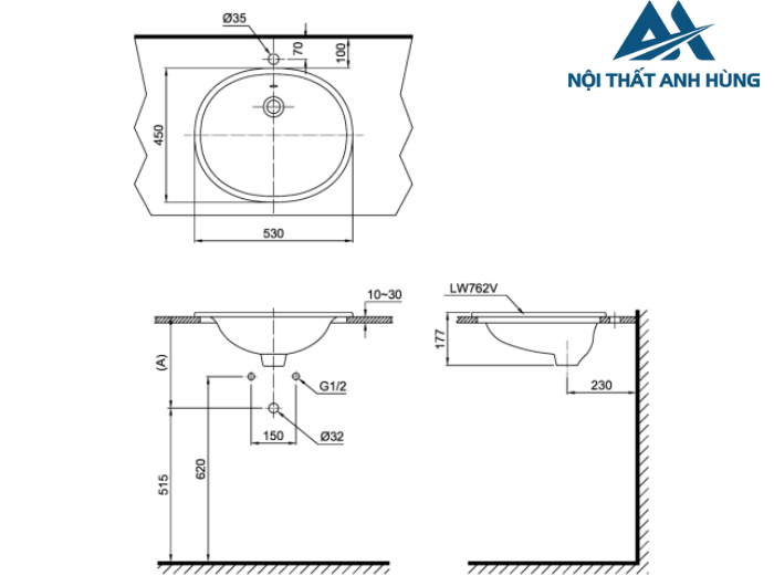 Chậu lavabo dương vành TOTO L762
