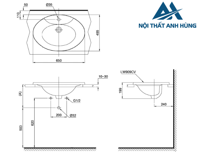 Chậu lavabo dương vành TOTO L909C