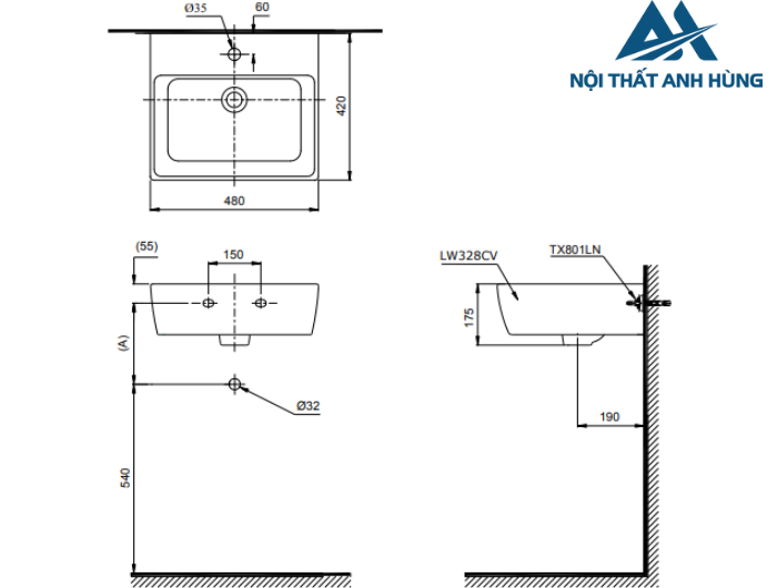 Chậu lavabo treo tường TOTO LT328C