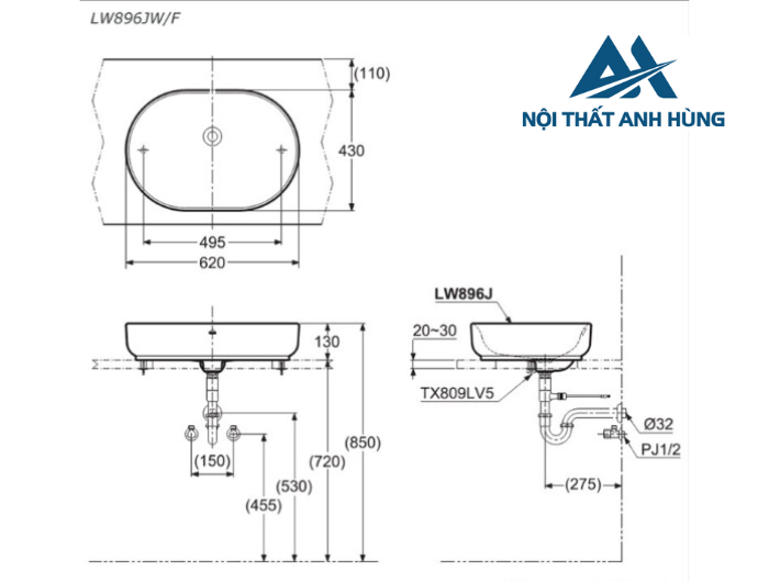 Chậu rửa lavabo đặt bàn TOTO LW896JW/F#ASB màu xanh tro