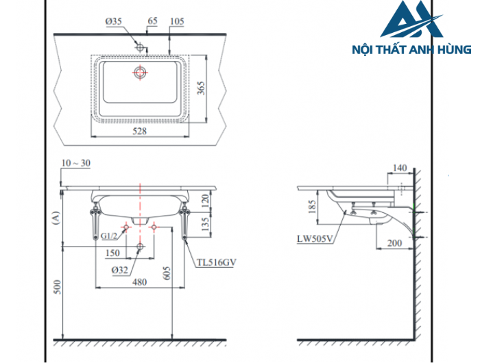 Chậu rửa mặt lavabo âm bàn TOTO LT505T