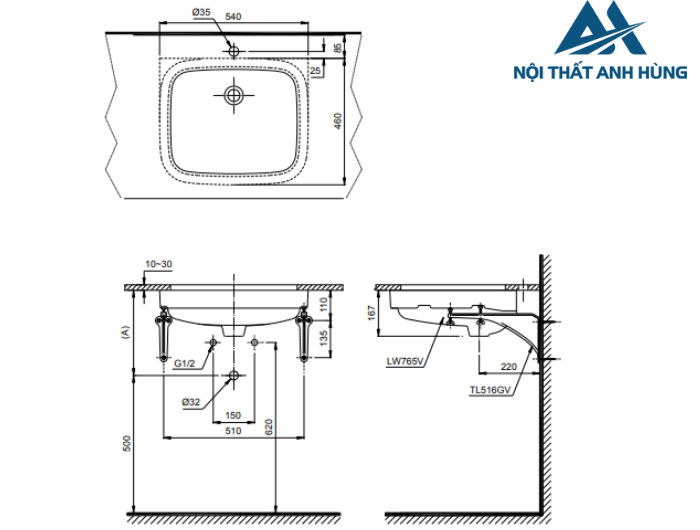 Chậu rửa mặt lavabo âm bàn TOTO LT765