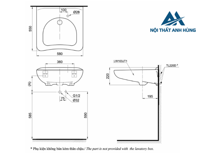Chậu treo tường TOTO LW103JT1 cho người khuyết tật