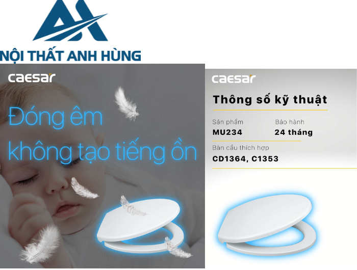 Nắp Bàn Cầu CAESAR MU234 Nắp Rơi Êm (CD1364 C1353)