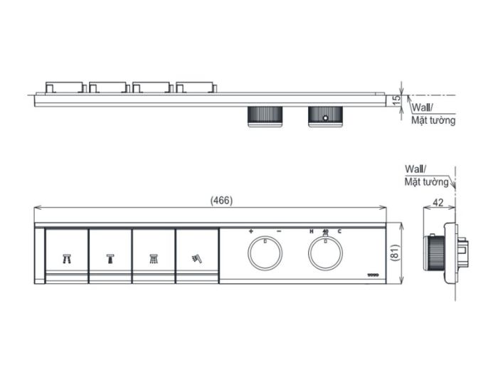 Bảng Điều Khiển Nhiệt Độ âm tường TOTO TBV11140A TBN11FC0A 4 Đường Nước Dòng G