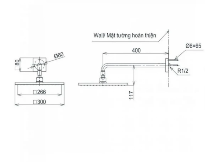 Bát Sen Gắn Tường TOTO TBW08003A#BGP Vuông Màu Xám Than Chì Mờ