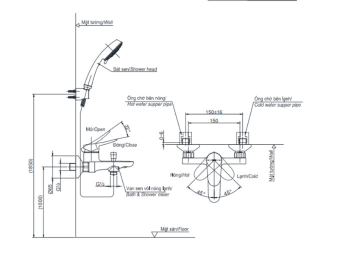 Bộ sen tắm nóng lạnh TOTO TBS04302V TBW02006V