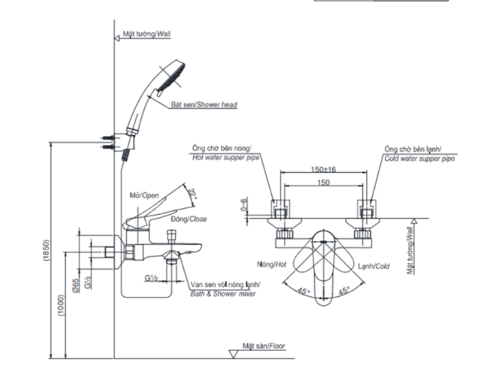 Bộ sen tắm nóng lạnh TOTO TBS04302V TBW09000V