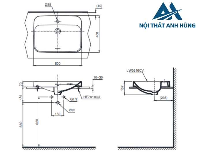 Chậu rửa lavabo đặt bàn TOTO LT5616C