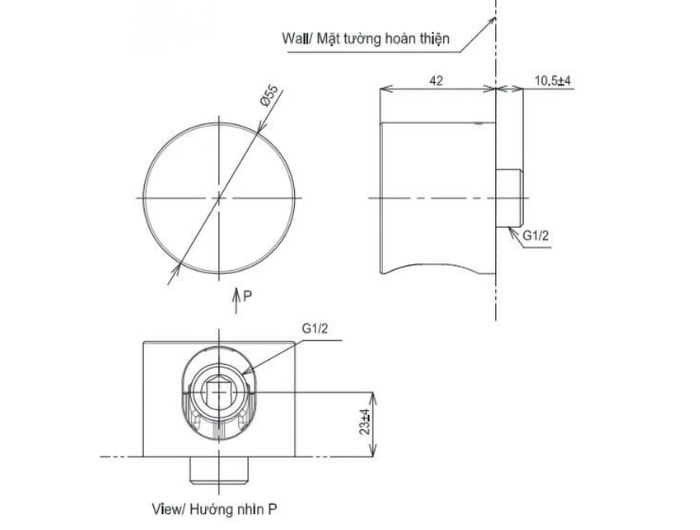 Cút Nối Tường TOTO TBW07021A#BRG Kèm Gác Sen Màu Vàng Hồng