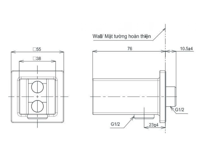 Cút Nối Tường TOTO TBW08010A#MBL Kèm Gác Sen Màu Đen Mờ