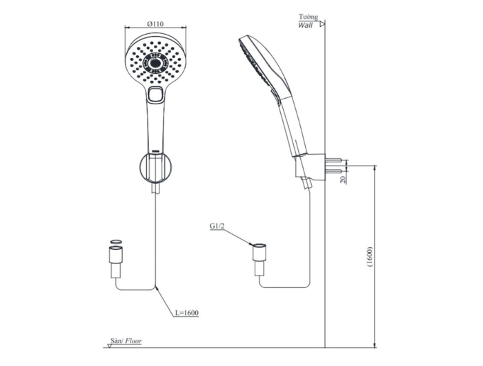 Tay sen tắm TOTO TBW01010V 3 chế độ