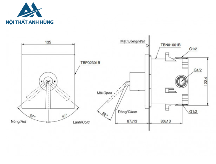 Van điều chỉnh âm tường TOTO TBP02301BA/TBN01001B