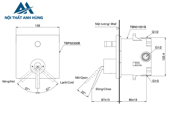 Van điều chỉnh nóng lạnh TOTO kèm nút chuyển hướng TBP02302BA