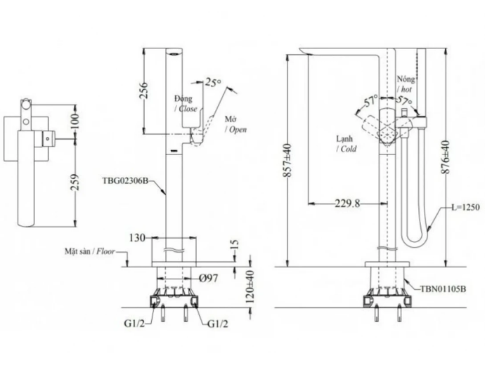 Vòi Bồn Tắm Đặt Sàn TOTO TBG02306BA#BFG TBN01105B Nóng Lạnh Vàng Pháp Mờ