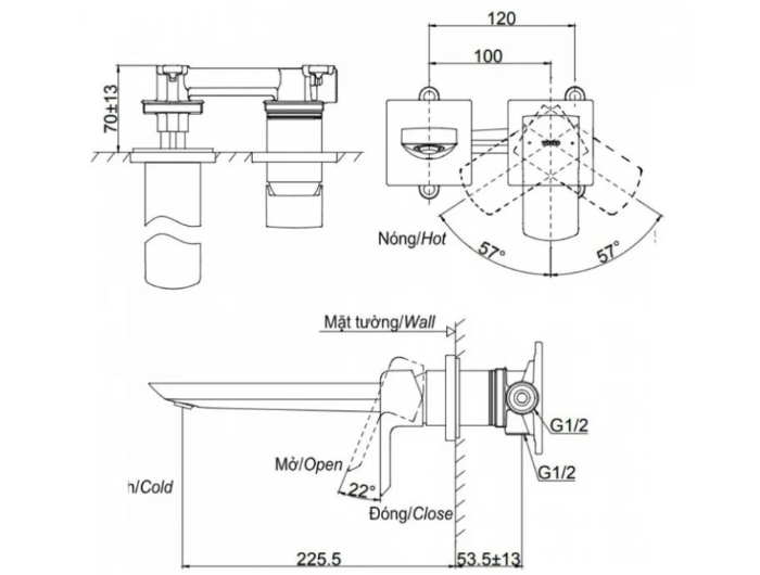 Vòi Lavabo Gắn Tường TOTO TLG02311BB#BGP Màu Xám Than Chì Mờ
